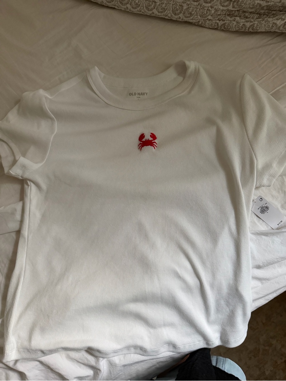 Old Navy White Short Sleeve Tee with Red Crab Motif